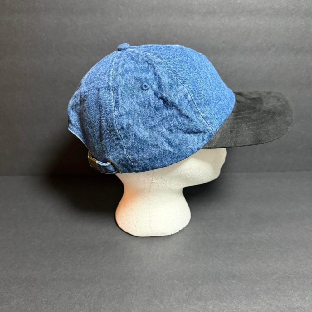 Newhattan Denim Baseball Cap Blue Black Faux Suede Brim Adjustable Hat Mens OS - Picture 3 of 8